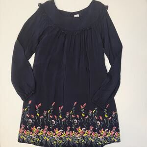 Gap Kids Floral Print Long Sleeve Dress Navy Kids Medium 8-9Y